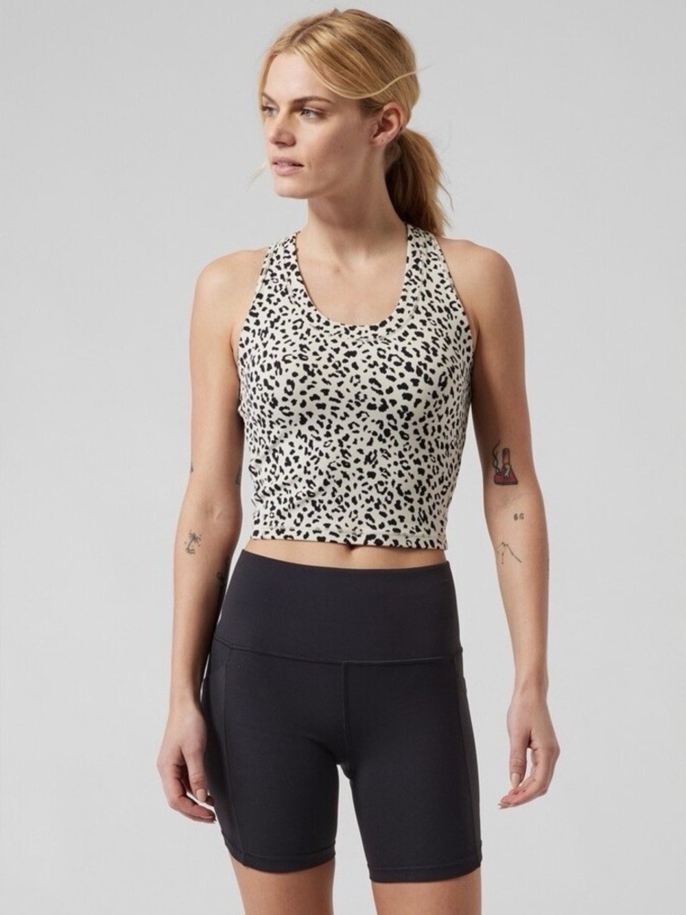 Athleta Leopard Print Cropped Sports Tank - White/Black